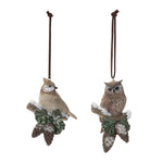 Glittered Woodland Bird Ornament Set