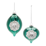 Green & Silver Glass Reflector Ornaments – Set of 12 Christmas Decorations