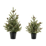 Artificial Mini Pine Tree Duo with Pinecones