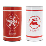 Red and White Iron Holiday Containers for Floor Display