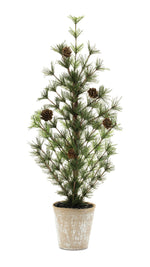 Faux pine tree with wired branches close up