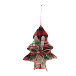 Plaid Christmas tree ornament with a bow on a white background