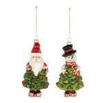 Glass Santa and Snowman Ornament