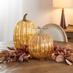 Mercury Glass LED Pumpkin Set of 2 Rustic Stem Table Decor