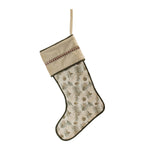Beige and Green Christmas Stocking with Gold Accents
