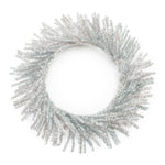 Silver tinsel wreath styled on interior door