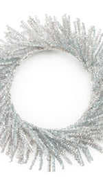 Indoor silver tinsel wreath seasonal display