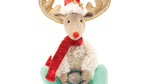 Festive Reindeer Shelf Sitter – Beige, Blue & Red Plush Decoration