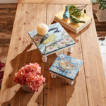 Footed floral bird pedestal tray decorative tabletop accent