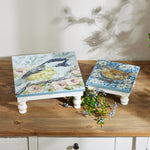Floral painted bird pedestal trays elegant tabletop decor