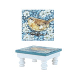 Nature inspired bird floral pedestal trays painted wood