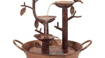 Bronze outdoor fountain with birds and branches on a white background