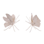 Pair of white butterfly-shaped earrings on a white background