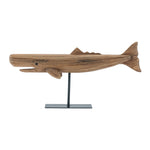 Set of 2 Whale Sculptures – Coastal Pine Wood Decor