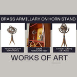 Brass Zodiac Armillary – Spinning Globe on Horn Stand – 12-Inch Nautical Decor