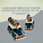 Handmade Christmas Mini Cooper Set – Vintage Holiday Car Decor – 4 Inch