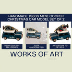 Decorative Mini Cooper Christmas Cars – Handmade Iron Set of 2 – 1960s Style