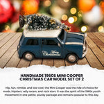 Handmade Holiday Mini Cooper Cars – Set of 2 Festive 1960s Models – 4 Inch