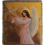 Woven Cotton Angel Blanket with Dove Motif