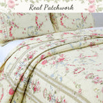 Reversible Rose Print Cotton Quilt Set