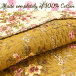Mustard Yellow Camellia Quilt Set – Scalloped Edge Bedding