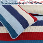 Reversible Patchwork Quilt Set – Navy & Red Stripe Design