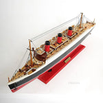 Display Combo: Queen Mary Ship Model & Case – Collectible Wood Decor – 16” High