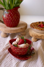 Strawberry style tabletop platter ceramic