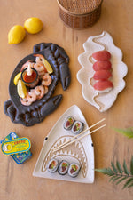Ceramic blue crab platter coastal serving tray