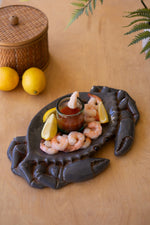 Blue crab shaped ceramic platter for appetizers