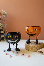 Halloween Cat Candy Holder – Painted Metal Bowl