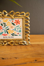 Bow Detail Metal Photo Frame – 5.5 Inch Height – Horizontal 3x5 Photo Holder