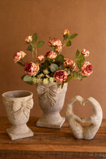 Set of Two Concrete Urns with Bow Detail – Grey Distressed Finish for Patio & Home Décor by Kalalou