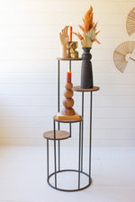 Four Level Wood and Metal Round Stand