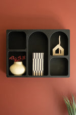 Modern Black Wall Organizer – Wooden 5-Cubbie Display Shelf