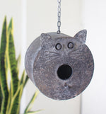 Hanging Grey Metal Cat Face Birdhouse – 11″ H for Patio, Garden & Yard Décor by Kalalou