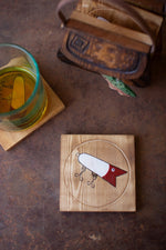 Rustic fishing lure-shaped coaster holder