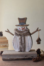 Rustic Painted Snowman with Faux Fur Scarf Set of 2 for Christmas Tabletop