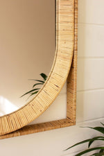 Oval Insert Cane Mirror – 34 Inch Height – Decorative Wooden Frame