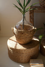 Rustic Water Hyacinth Wrapped Glass Vase for Natural Home Decor