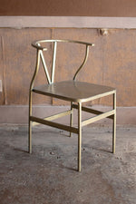Antique Brass Metal Wishbone Chair, Modern Dining Accent by Kalalou