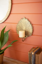 Antique Brass Palm Leaf Wall Candle Holder 12.5