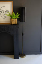 Floor Lamp with Fluted Black Shade – 63 Inch Height – Antique Gold Base Finish