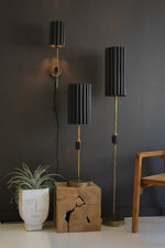 Black Fluted Shade Floor Lamp – 63 Inch Height – Modern Gold Accent Lighting