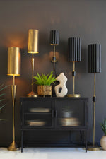 Antique Gold Standing Lamp – 63 Inch Height – Black Fluted Metal Shade