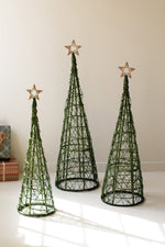 Kalalou set of three green Christmas topiaries with natural star