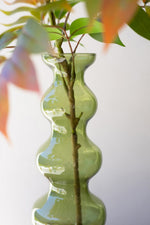 Handcrafted Green Glass Bubble Vase – 13.5