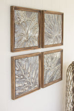 Set of Four Tropical Pressed Metal Wall Tiles – White-Washed Frames