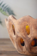 Handcrafted Teakwood Bowl with Perforated Design by Kalalou