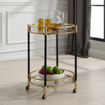 Modern Round Bar Cart with Tempered Glass Storage